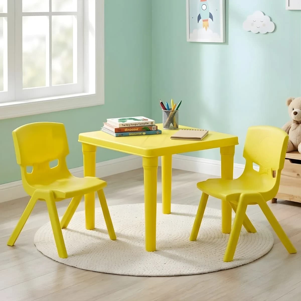 Nilkamal Genius Ludo Table + 2 Chairs Kid's Study Set - Yellow / Red