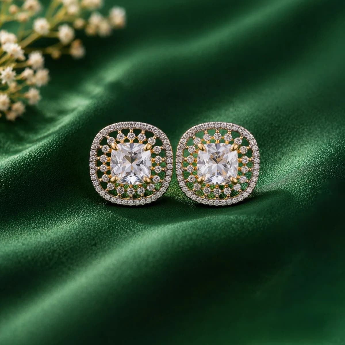 Voylla Gold Elegance Zivara CZ Stud Earrings