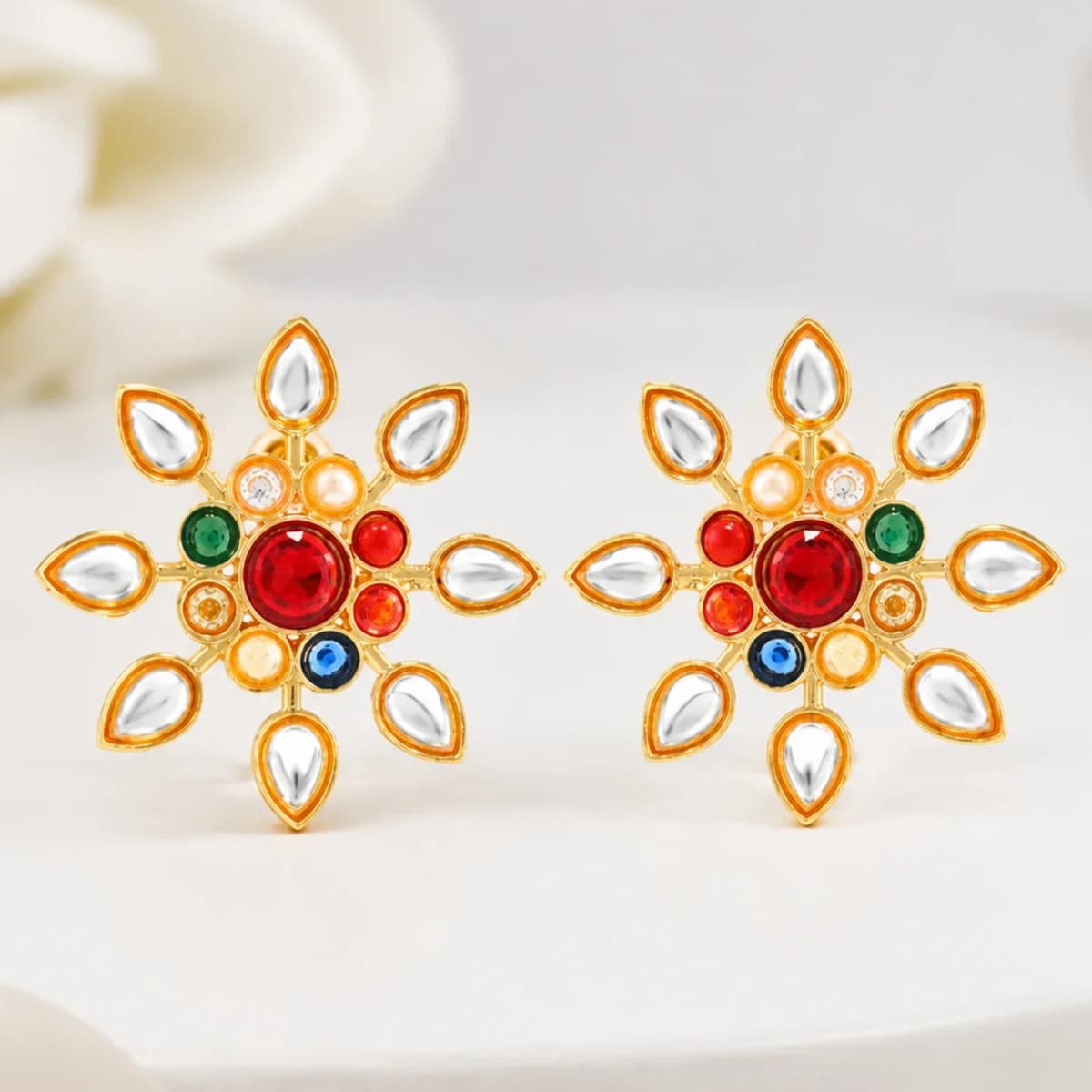Voylla Navratna Surya Kundan Stud Earrings