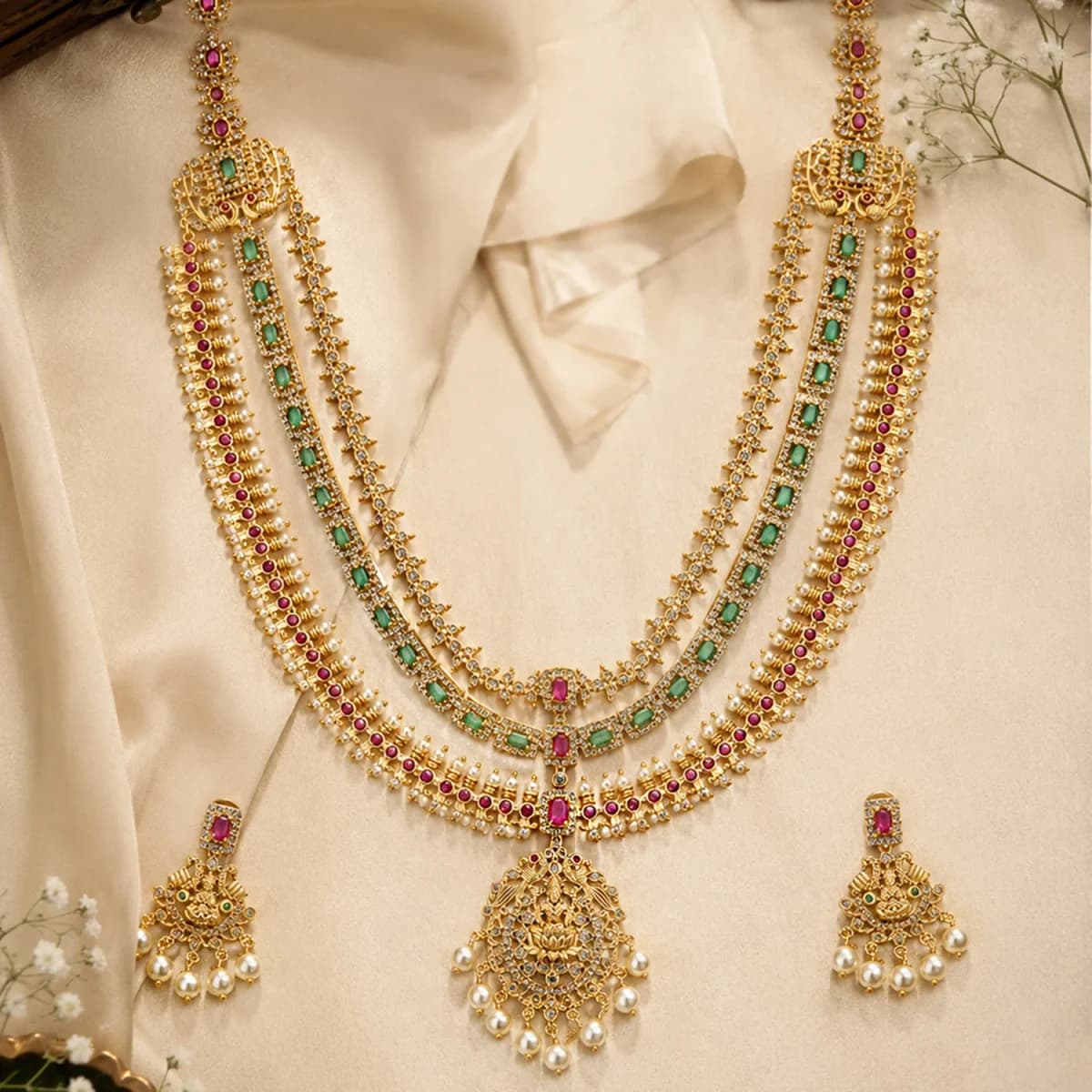 Voylla Gold Opulence Rajsi Kundan Temple Necklace Set