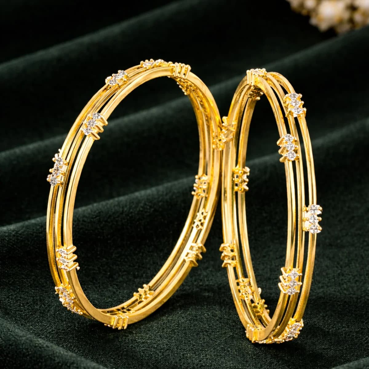 Voylla Gold Elegance Aurelia Gold Crystal Strand Bangles - 2-6