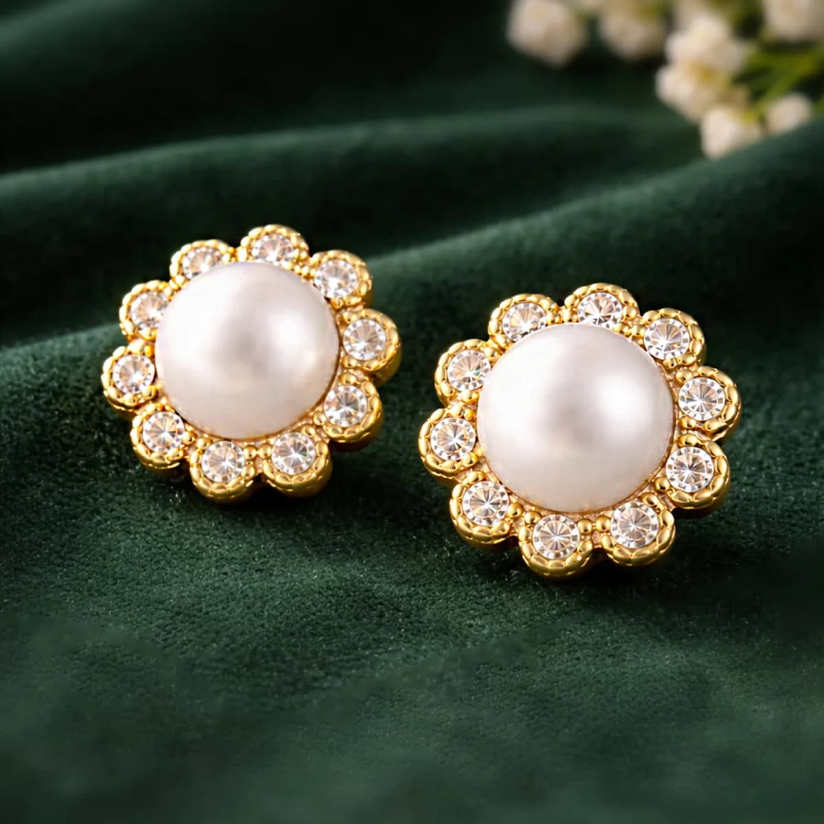 Voylla Pearl Essentials Elara Pearl CZ Stud Earrings