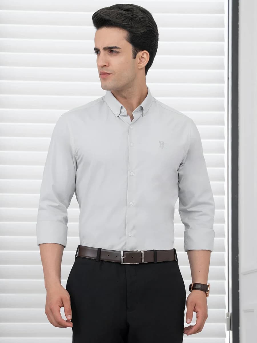 RedTape Shirts for Men in Grey | Solid Full Sleeve Casual Shirt - XXL / Grey / 36x30x2