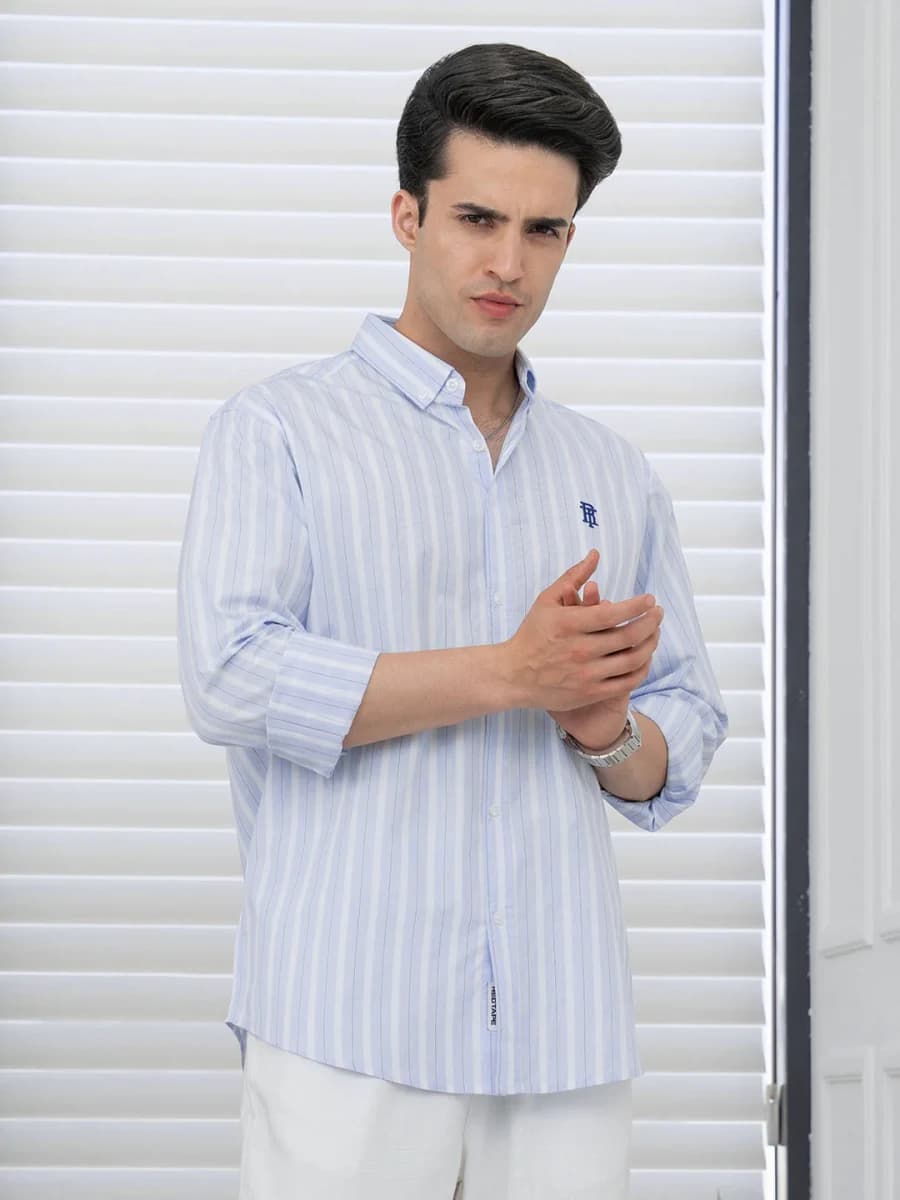 RedTape Shirts for Men in Light Blue | Striped Full Sleeve Shirt - XXL / Light Blue / 36x30x2