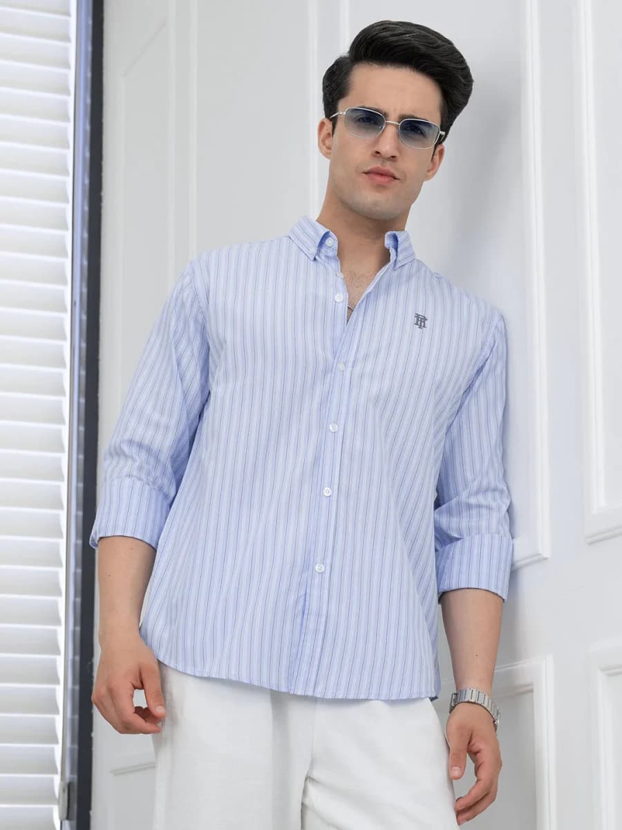 RedTape Shirts for Men in Light Blue | Striped Full Sleeve Shirt - XXL / Light Blue / 36x30x2