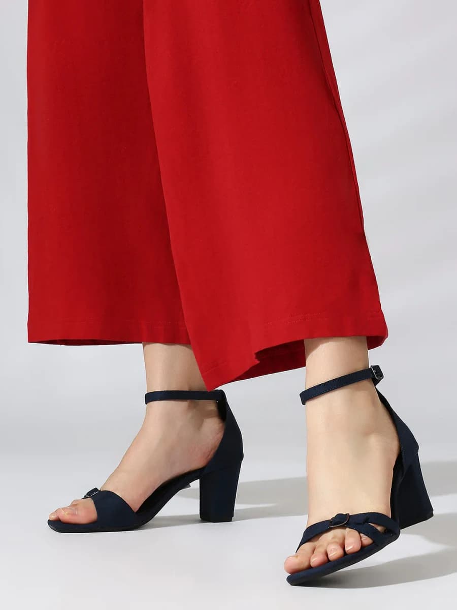 Inc.5 Women Navy Textured Block Heels With Ankle Loop - 36 / NAVY