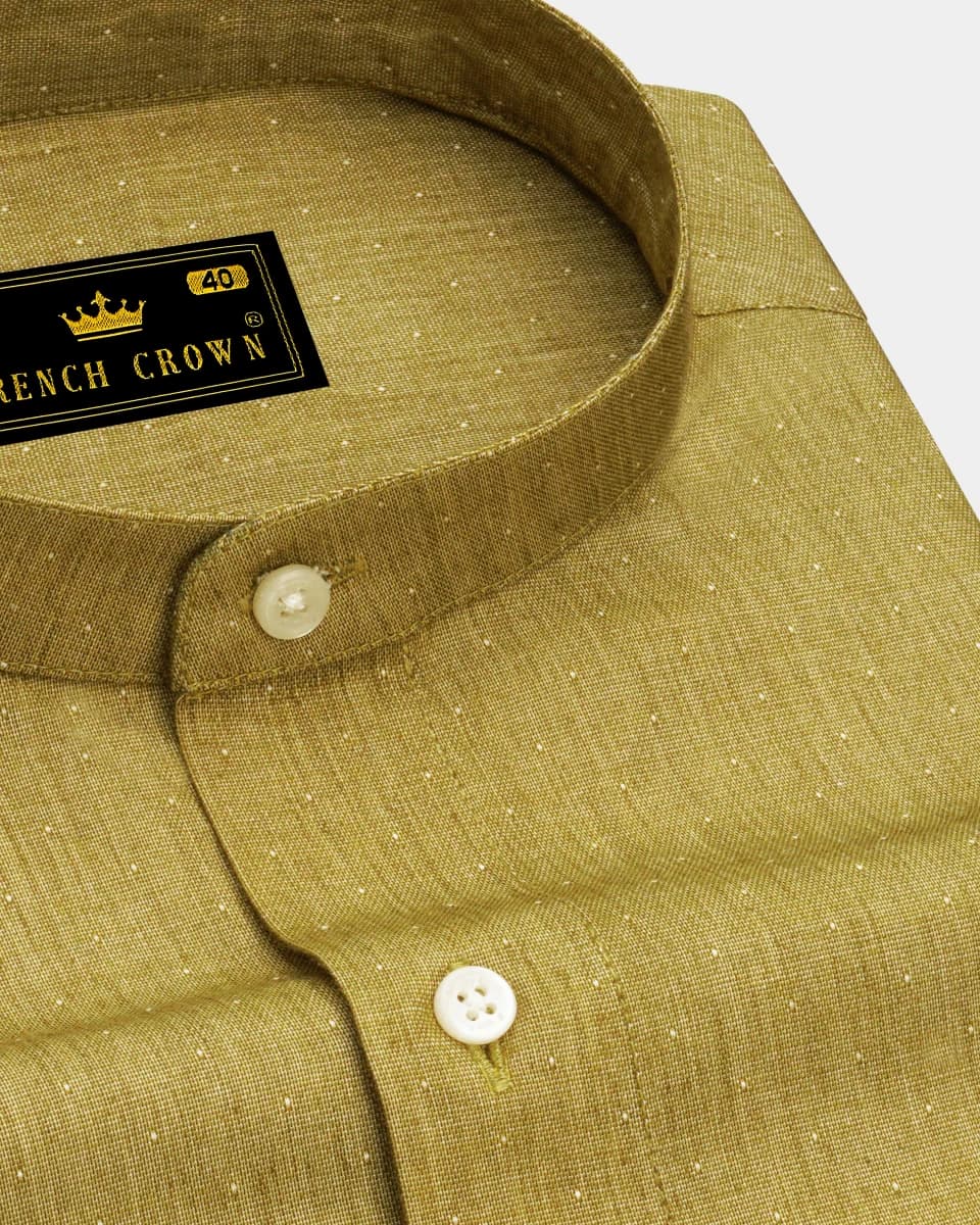 French Crown Museli Brown Dobby Textured Premium Giza Cotton Shirt - 39 / S / Half / Short Sleeves