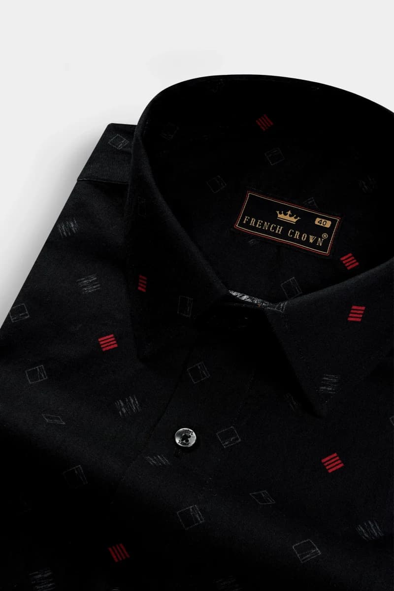 French Crown Jade Black Printed Subtle Sheen Super Soft Premium Cotton Shirt - 39 / S / Full Sleeves