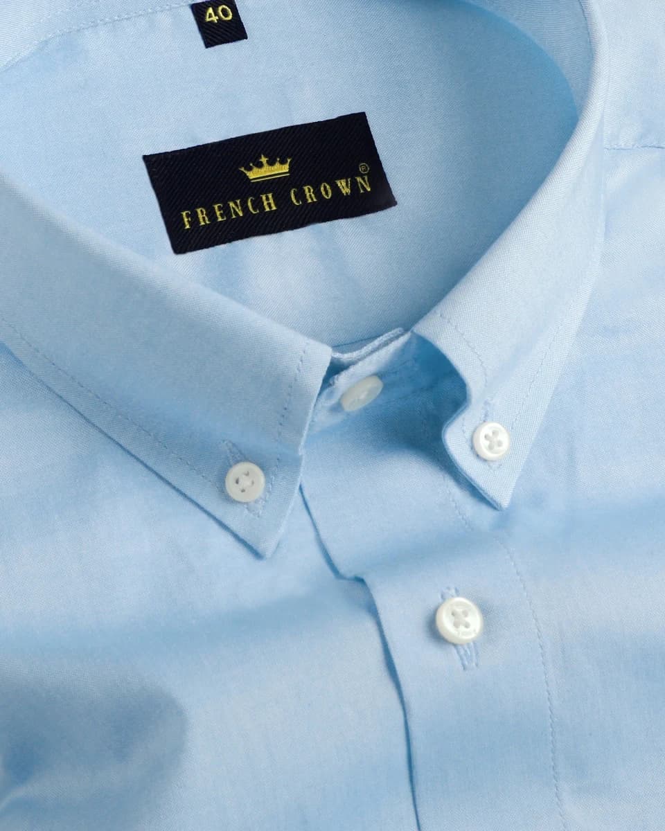 French Crown Sky Slight Sheen Premium Cotton Shirt - 38 / XS / Full Sleeves / Blue